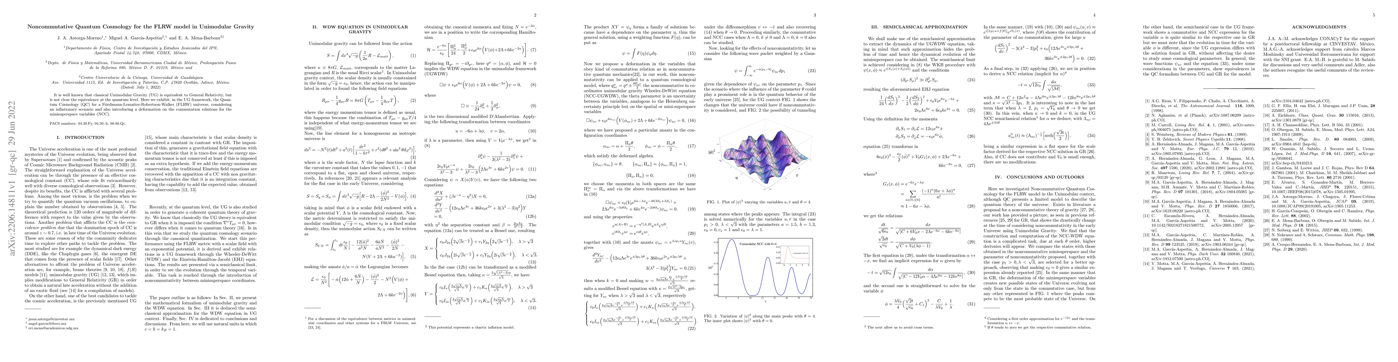 Thumbnail for Noncommutative Quantum Cosmology for the FLRW model in Unimodular
  Gravity