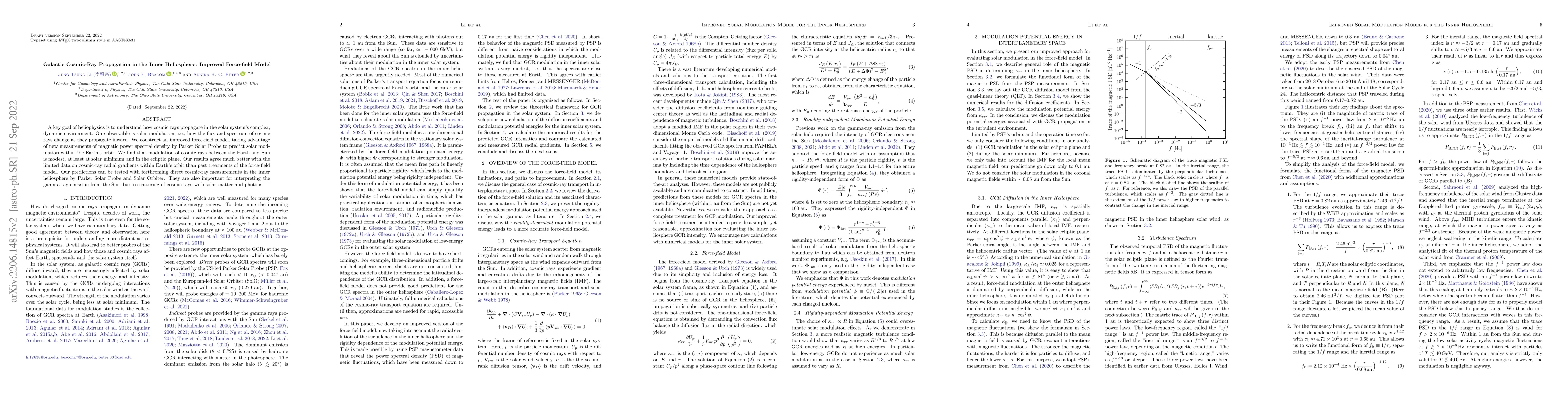 Thumbnail for Galactic Cosmic-Ray Propagation in the Inner Heliosphere: Improved
  Force-Field Model