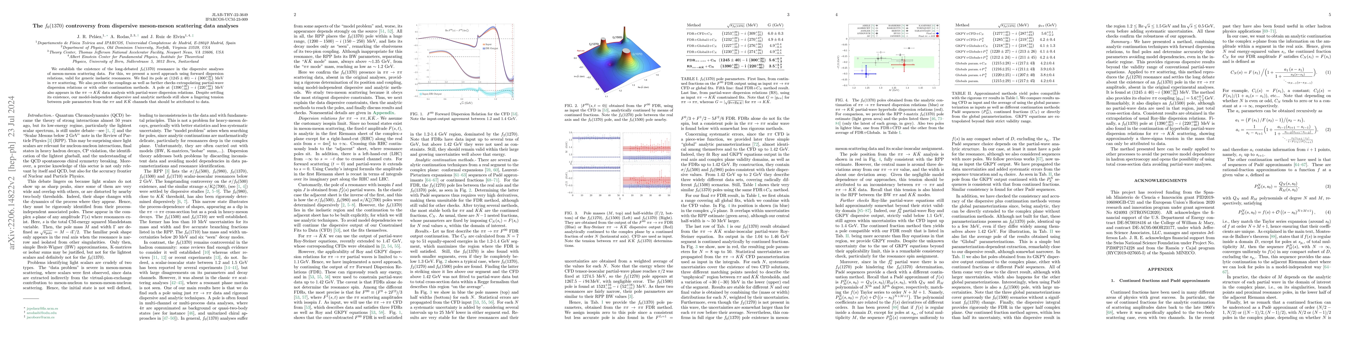 Thumbnail for The f0(1370) controversy from dispersive meson-meson scattering data
  analyses