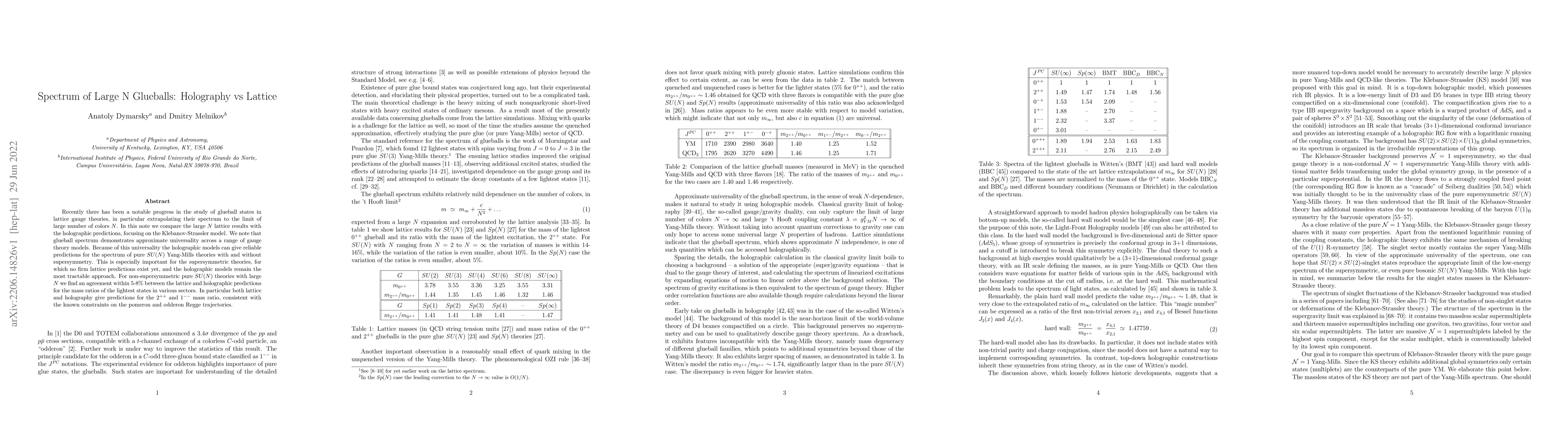 Thumbnail for Spectrum of Large N Glueballs: Holography vs Lattice