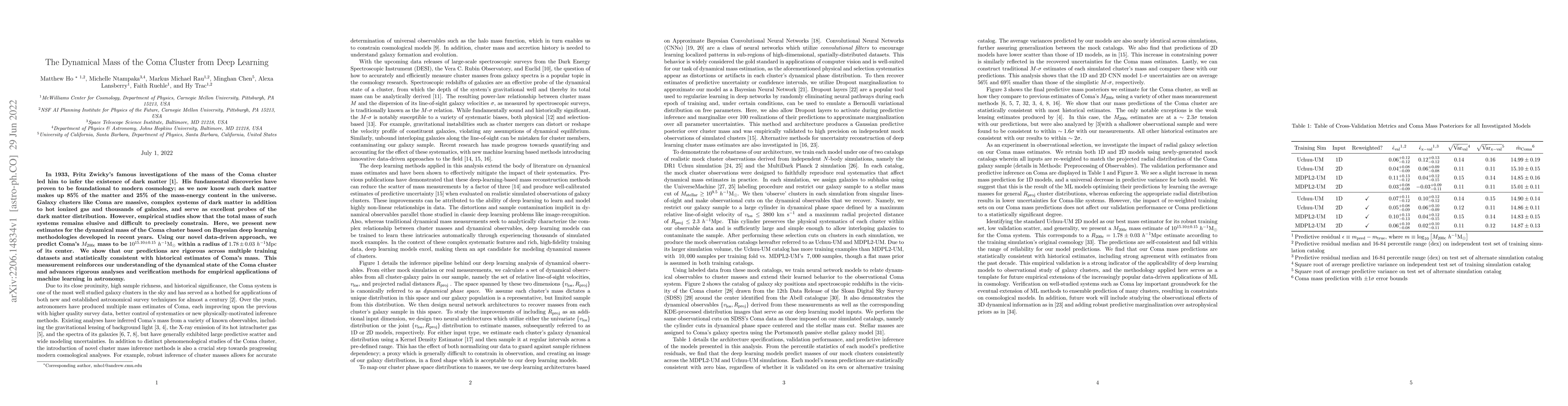 Thumbnail for The Dynamical Mass of the Coma Cluster from Deep Learning