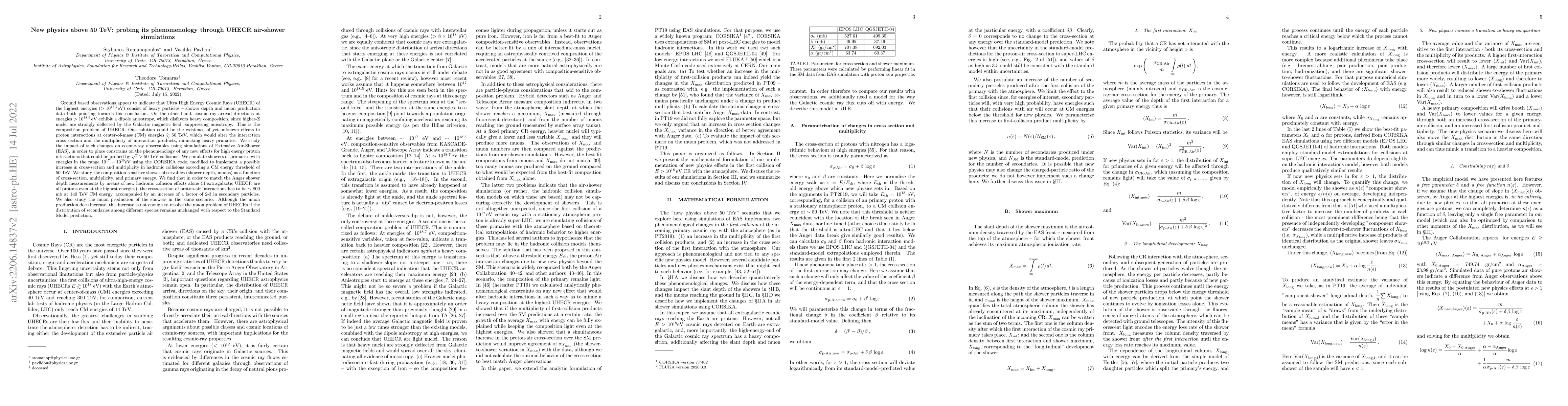 Thumbnail for New physics above 50 TeV: probing its phenomenology through UHECR
  air-shower simulations