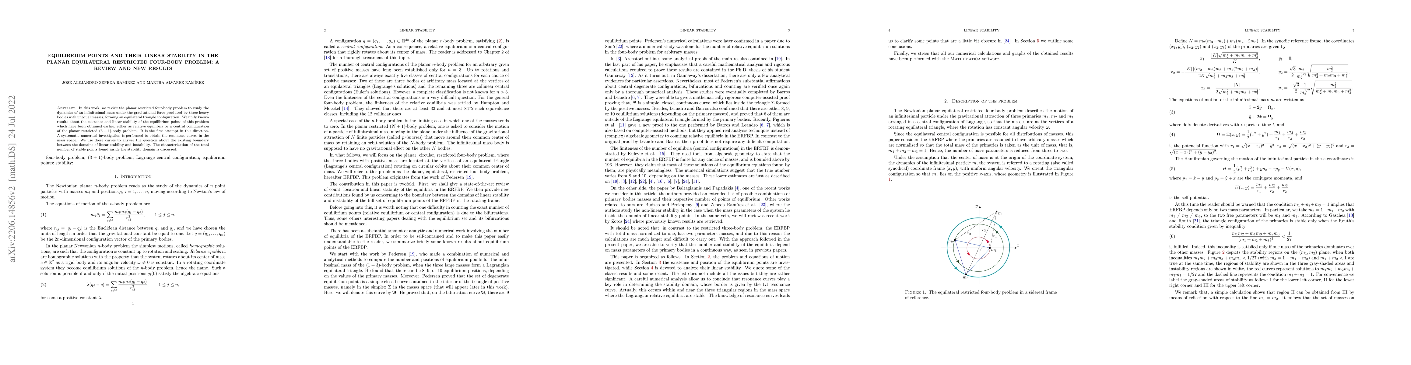 Thumbnail for Equilibrium points and their linear stability in the planar equilateral
  restricted four-body problem: A review and new results