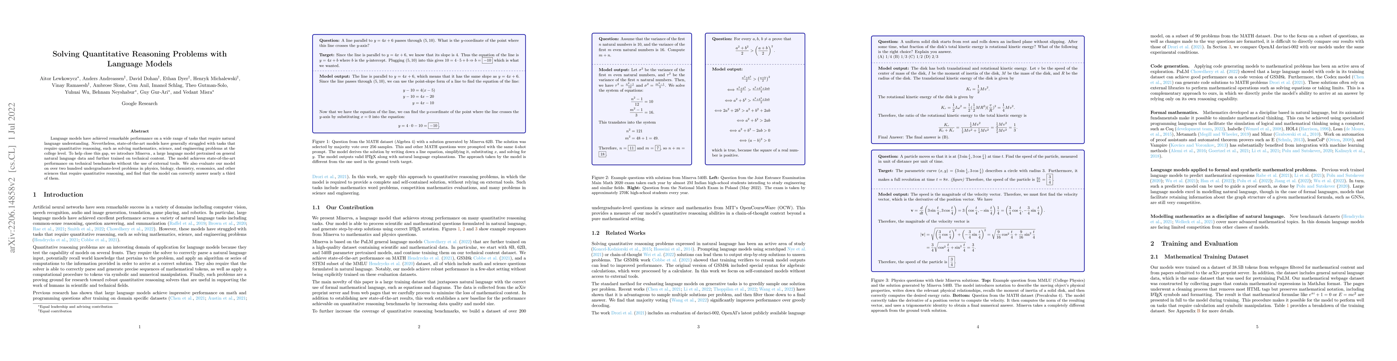 Thumbnail for Solving Quantitative Reasoning Problems with Language Models