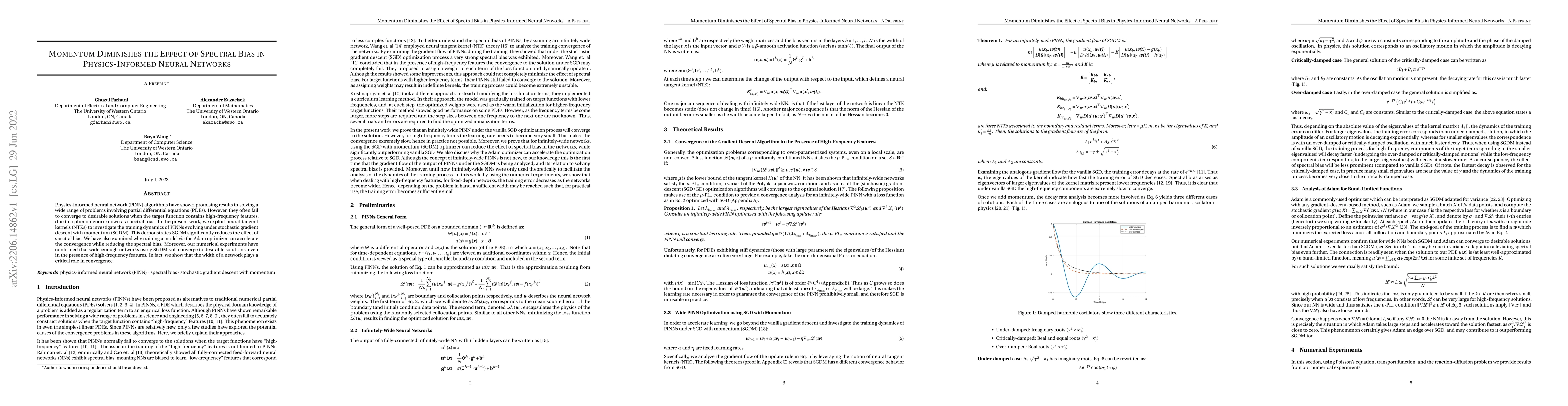 Thumbnail for Momentum Diminishes the Effect of Spectral Bias in Physics-Informed
  Neural Networks