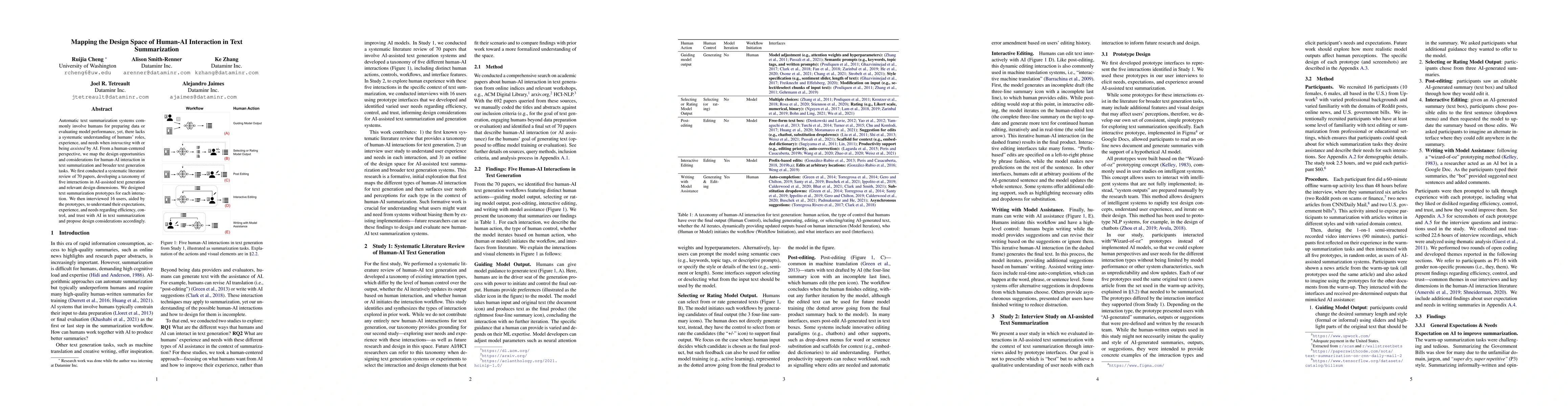 Thumbnail for Mapping the Design Space of Human-AI Interaction in Text Summarization