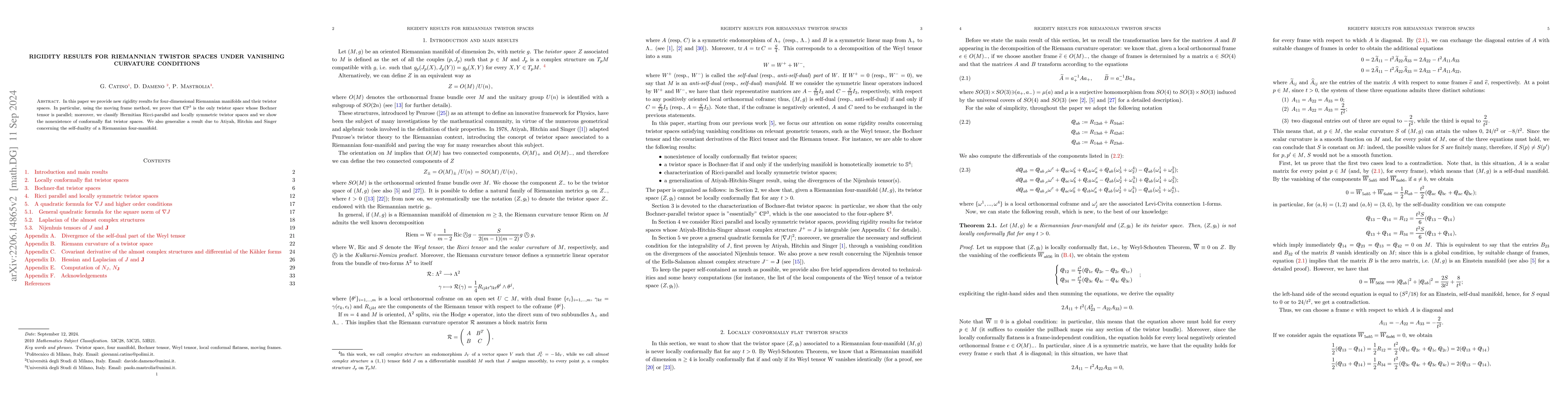 Thumbnail for Rigidity results for Riemannian twistor spaces under vanishing curvature
  conditions