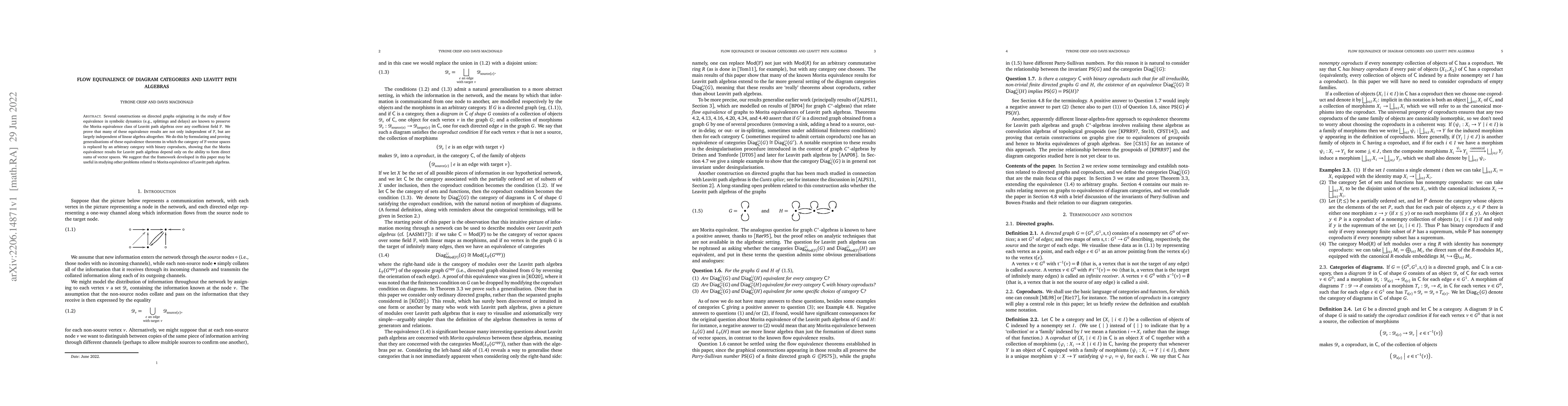 Thumbnail for Flow equivalence of diagram categories and Leavitt path algebras