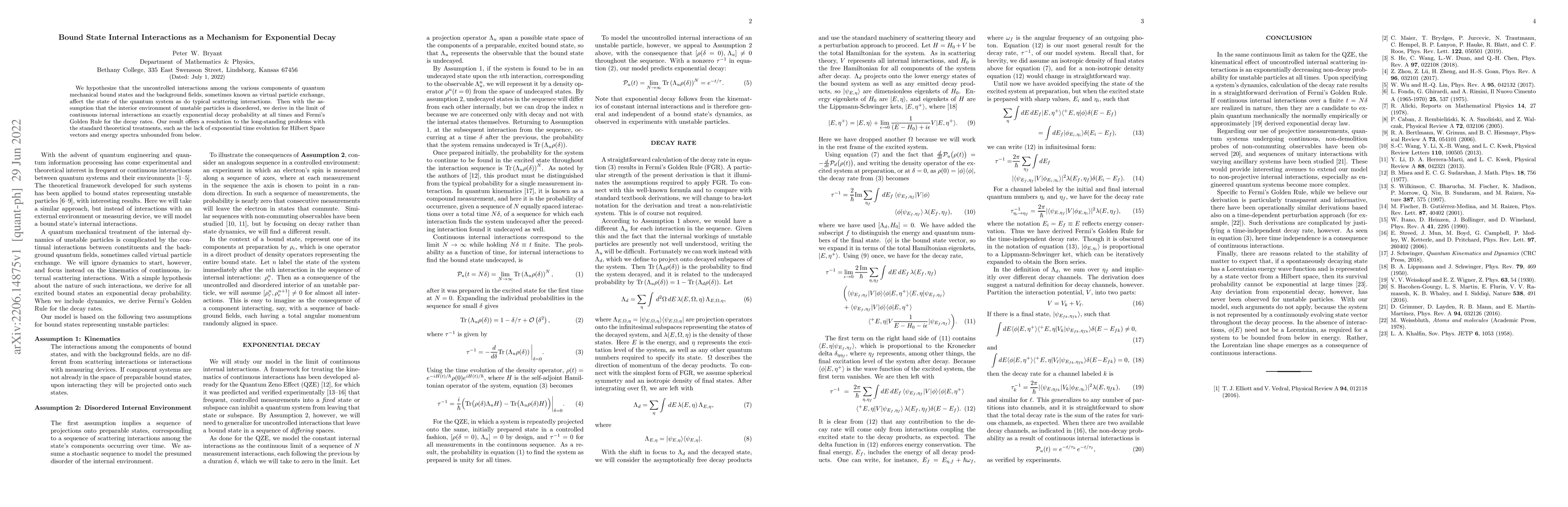 Thumbnail for Bound State Internal Interactions as a Mechanism for Exponential Decay