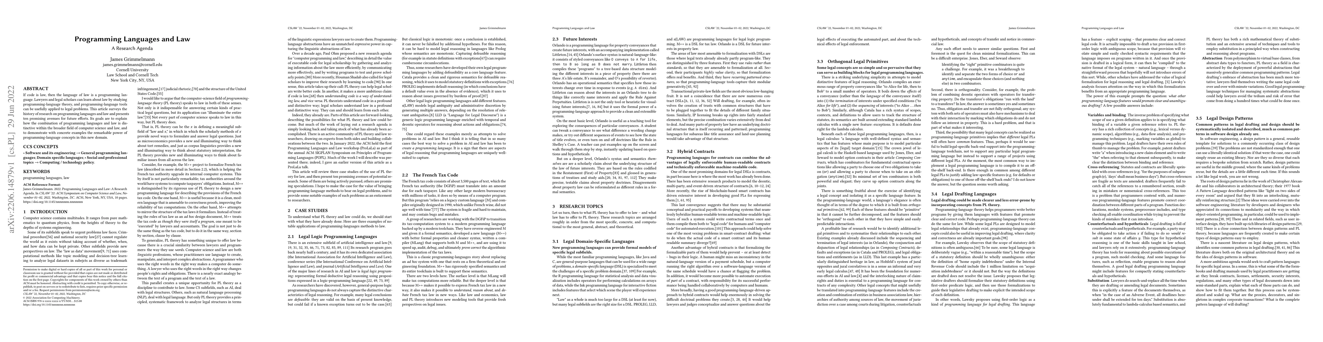 Thumbnail for Programming Languages and Law: A Research Agenda