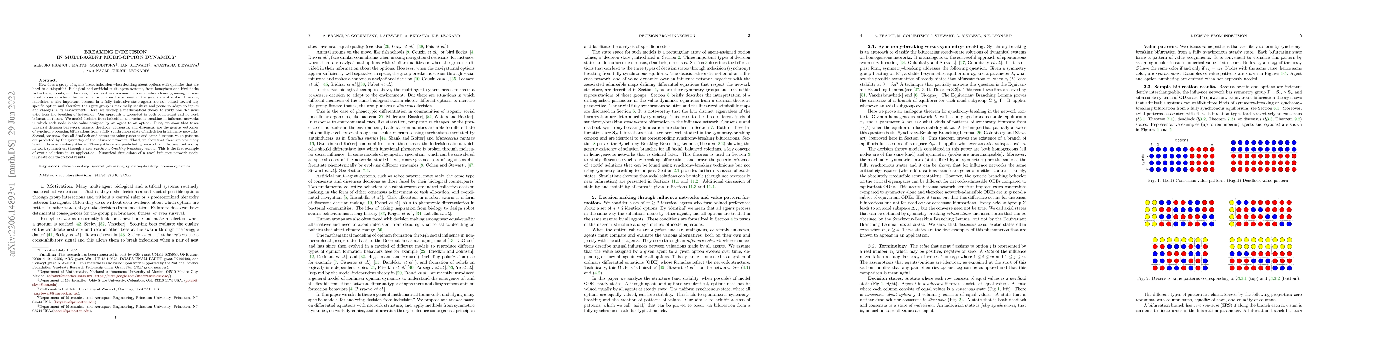 Thumbnail for Breaking indecision in multi-agent, multi-option dynamics