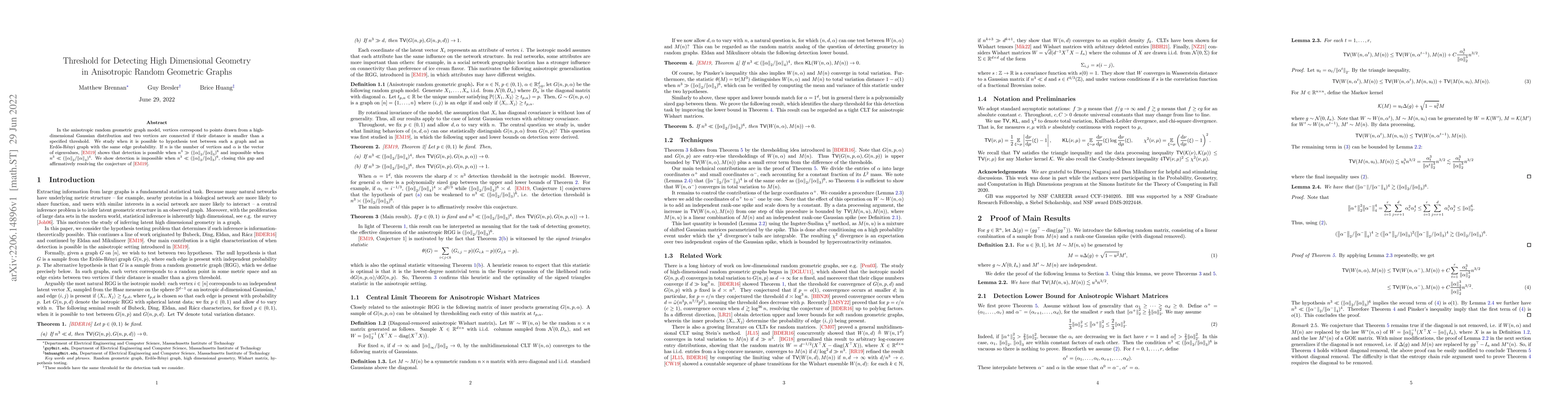 Thumbnail for Threshold for Detecting High Dimensional Geometry in Anisotropic Random
  Geometric Graphs
