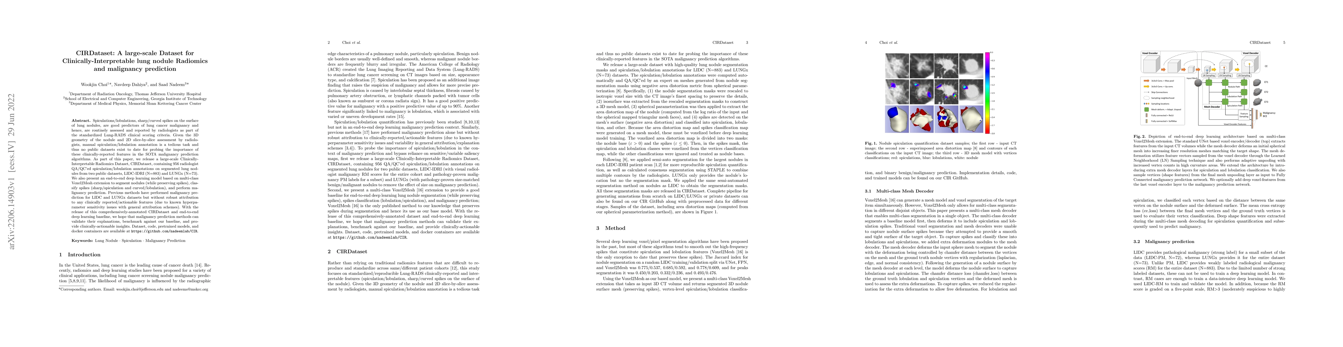 Thumbnail for CIRDataset: A large-scale Dataset for Clinically-Interpretable lung
  nodule Radiomics and malignancy prediction