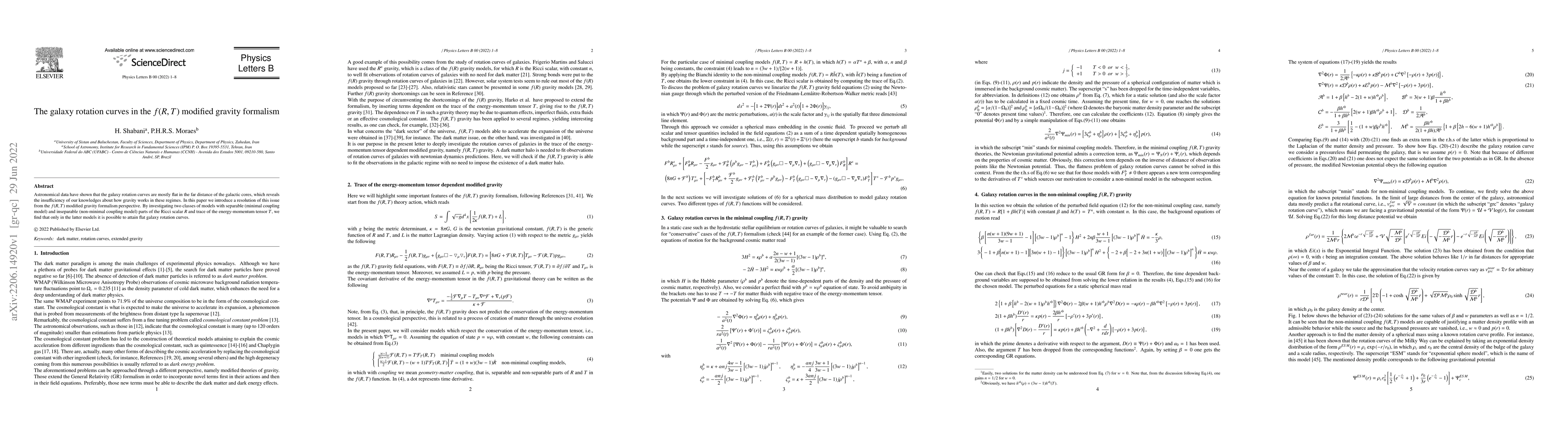 Thumbnail for The galaxy rotation curves in the $f(R,T)$ modified gravity formalism