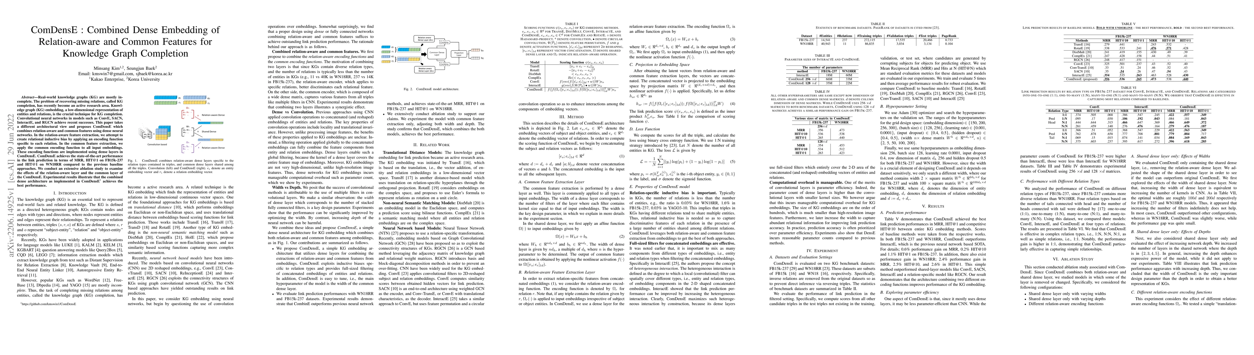 Thumbnail for ComDensE : Combined Dense Embedding of Relation-aware and Common
  Features for Knowledge Graph Completion