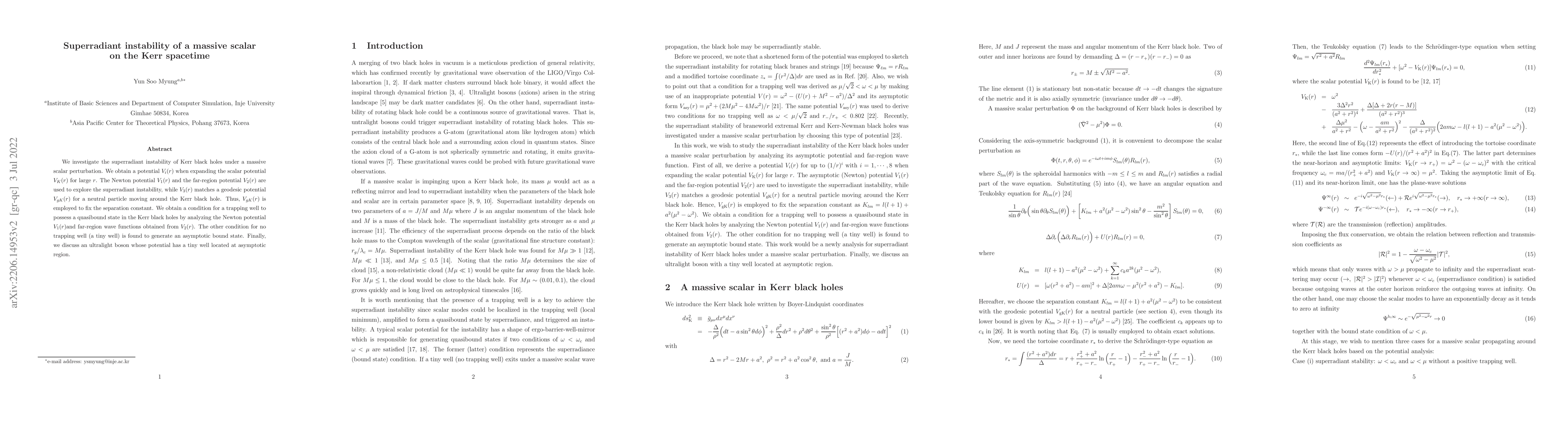Thumbnail for Superradiant instability of a massive scalar on the Kerr spacetime