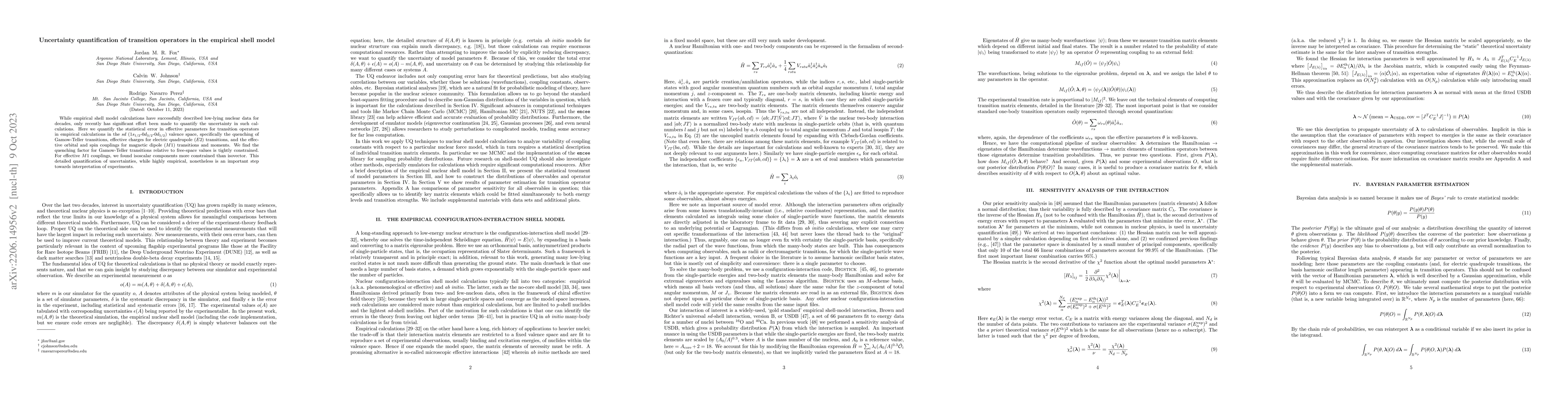 Thumbnail for Uncertainty quantification of transition operators in the empirical
  shell model