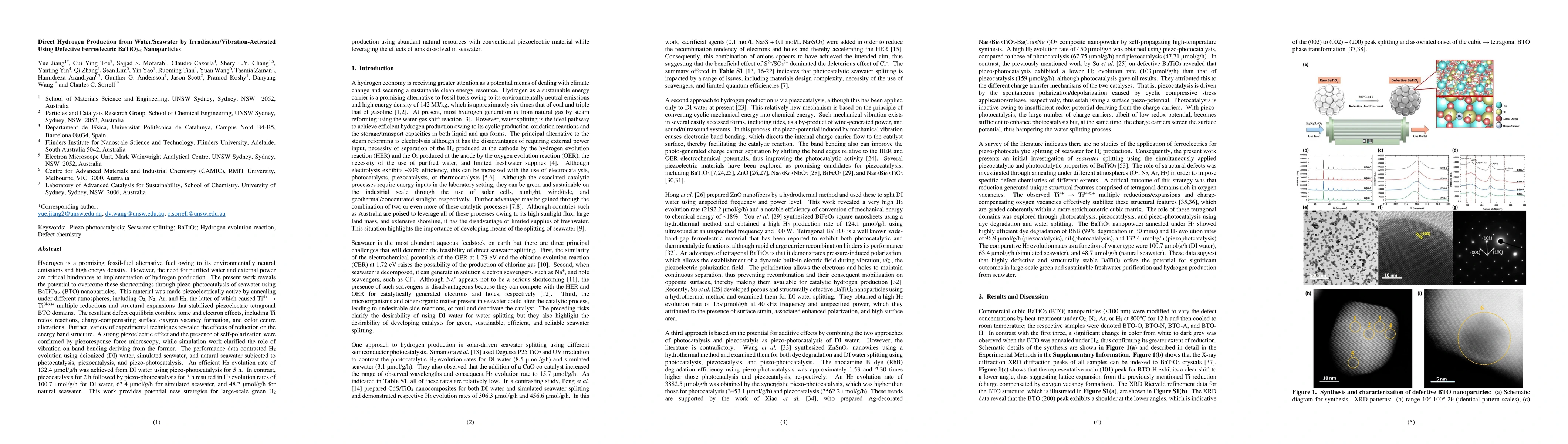 Thumbnail for Direct Hydrogen Production from Water/Seawater by
  Irradiation/Vibration-Activated Using Defective Ferroelectric BaTiO3-x
  Nanoparticles