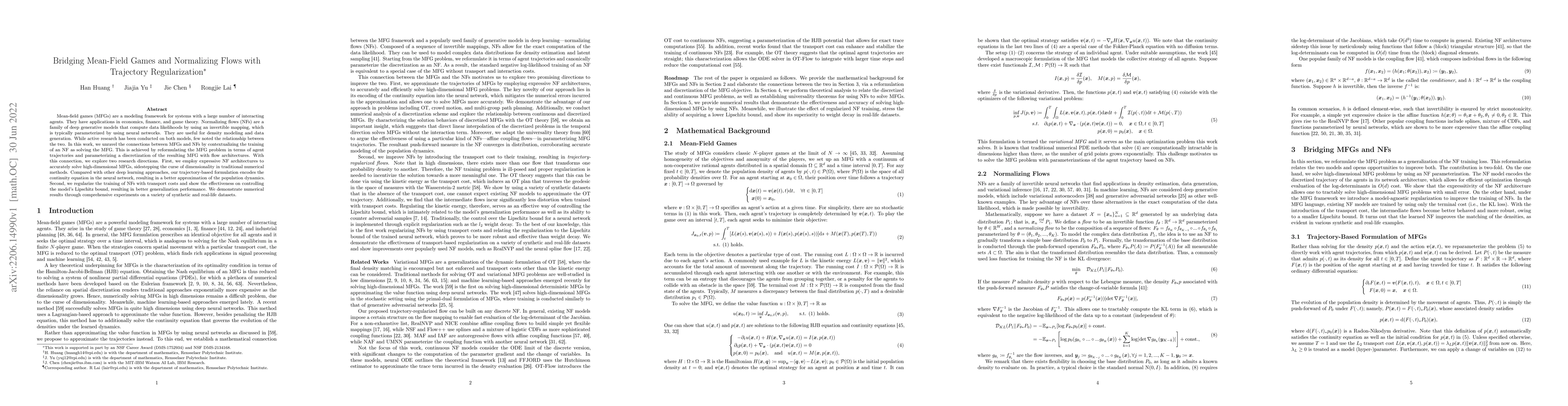 Thumbnail for Bridging Mean-Field Games and Normalizing Flows with Trajectory
  Regularization