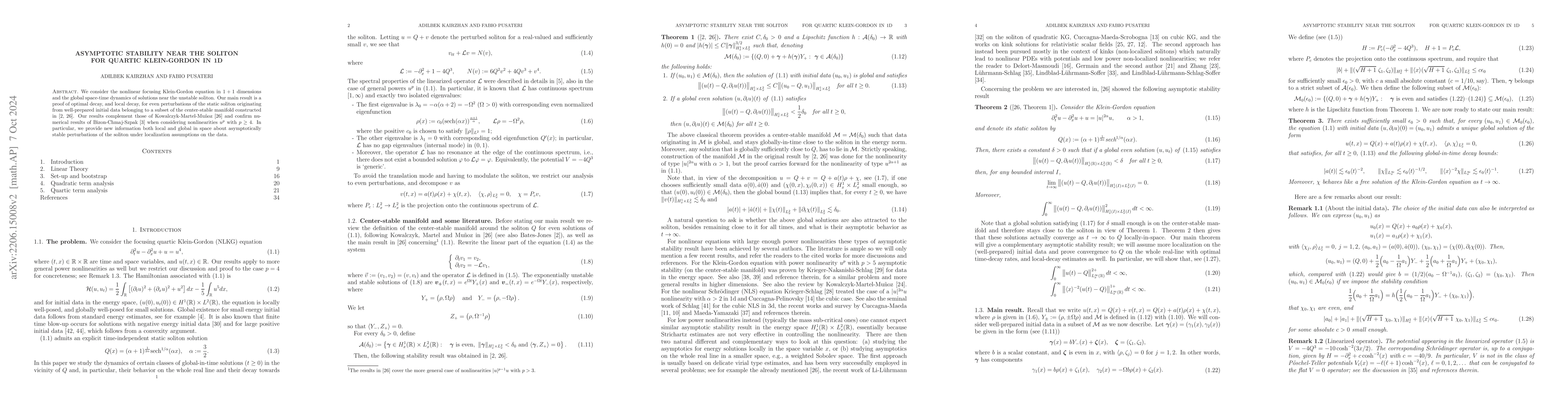 Thumbnail for Asymptotic stability near the soliton for quartic Klein-Gordon in 1D