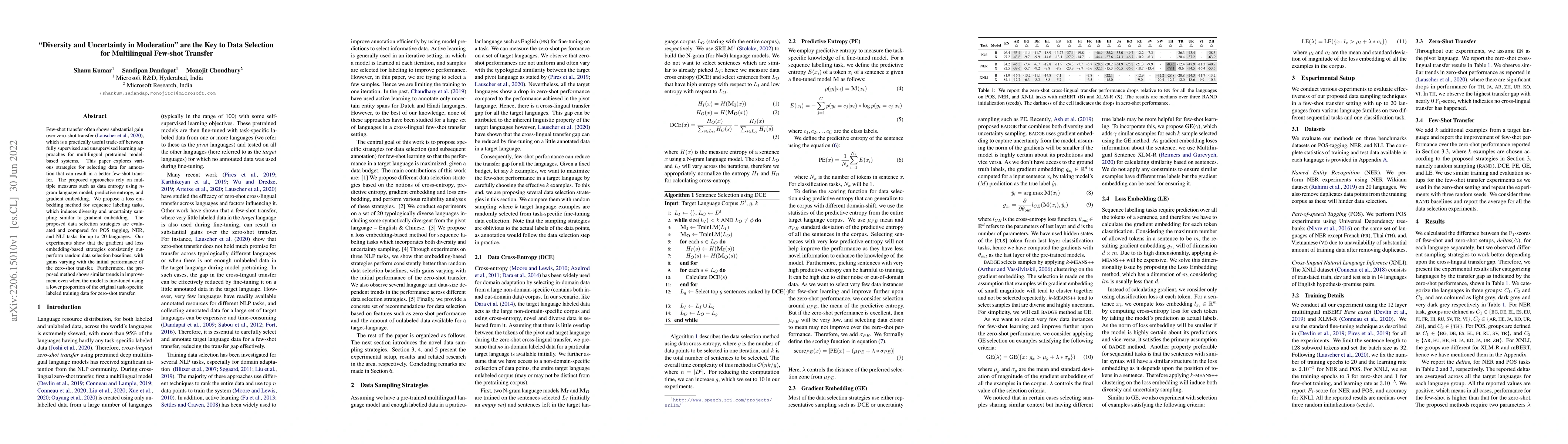 Thumbnail for "Diversity and Uncertainty in Moderation" are the Key to Data Selection
  for Multilingual Few-shot Transfer