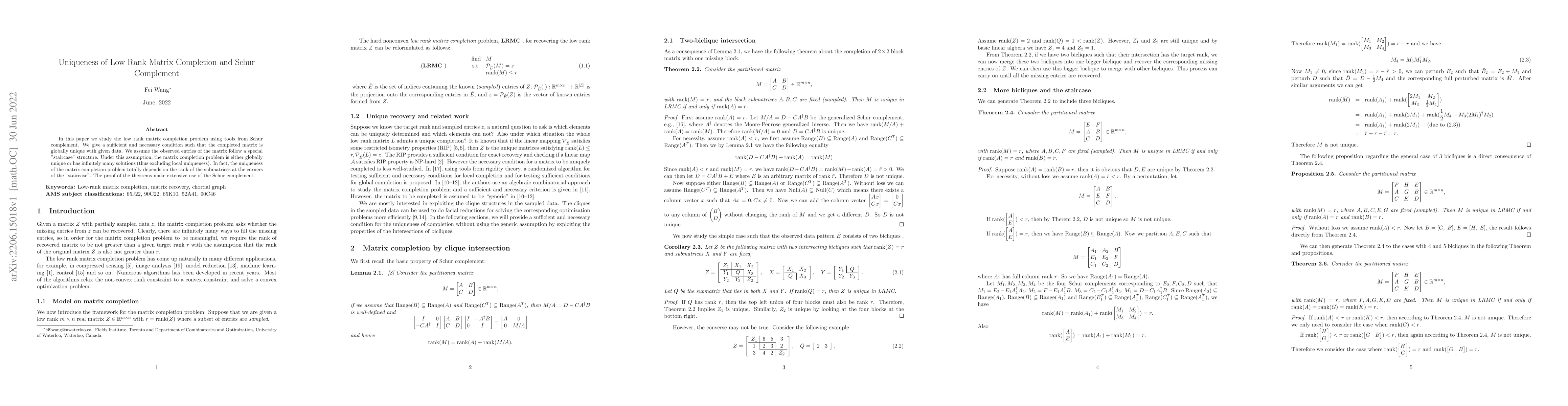 Thumbnail for Uniqueness of Low Rank Matrix Completion and Schur Complement