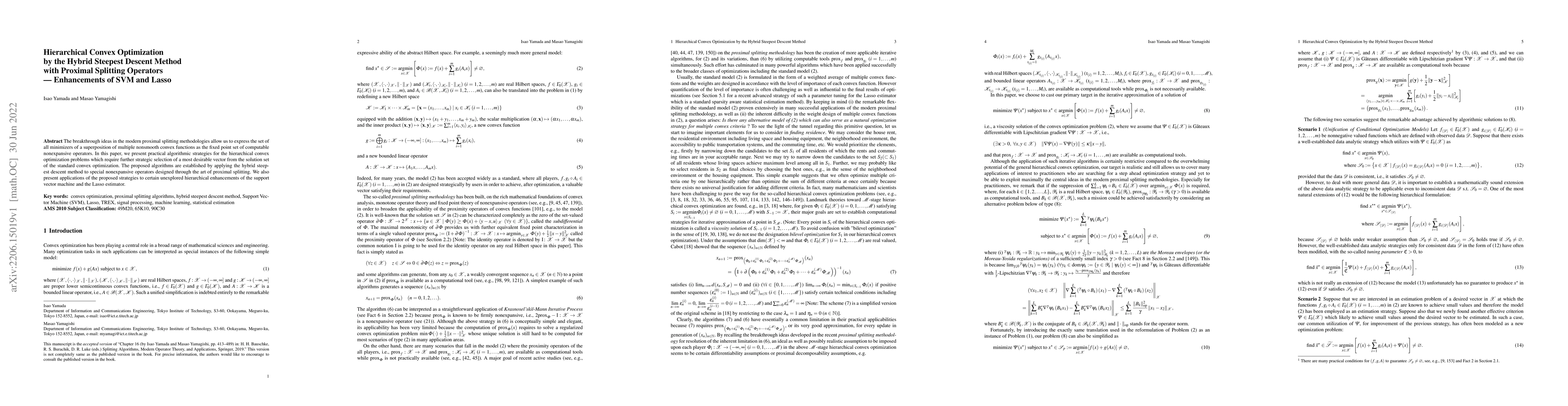 Thumbnail for Hierarchical Convex Optimization by the Hybrid Steepest Descent Method
  with Proximal Splitting Operators -- Enhancements of SVM and Lasso