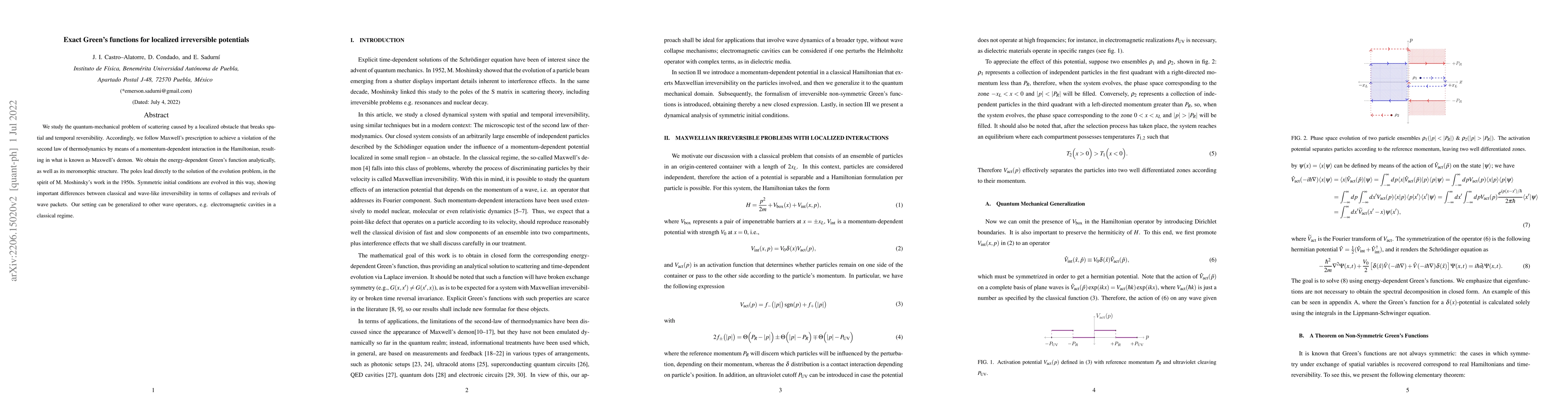 Thumbnail for Exact Green's functions for localized irreversible potentials