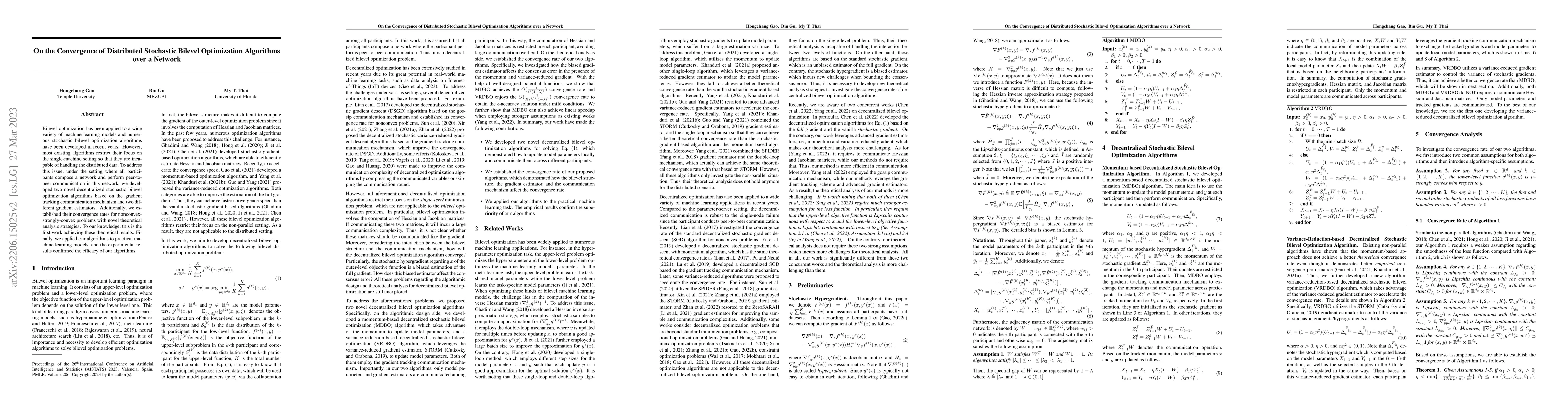 Thumbnail for On the Convergence of Distributed Stochastic Bilevel Optimization
  Algorithms over a Network