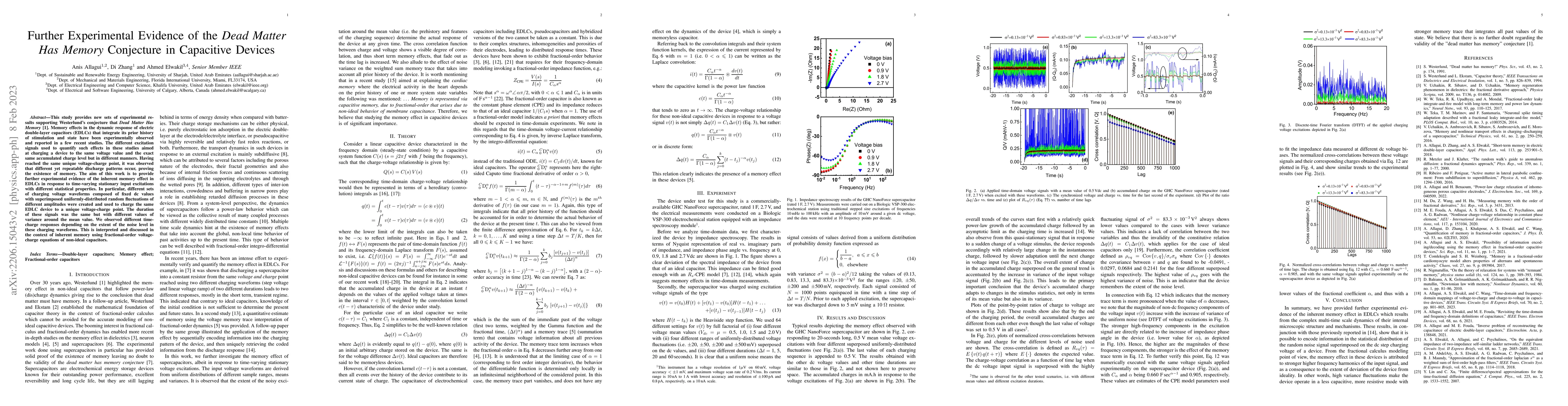 Thumbnail for Further Experimental Evidence of the Dead Matter Has Memory Conjecture
  in Capacitive Devices