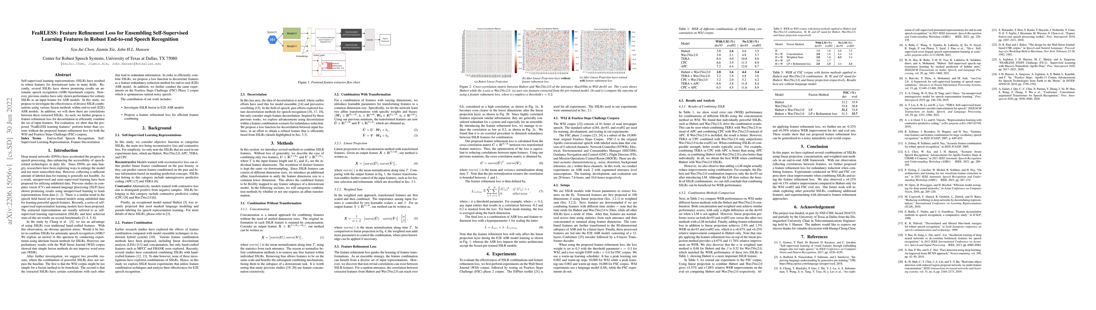 Thumbnail for FeaRLESS: Feature Refinement Loss for Ensembling Self-Supervised
  Learning Features in Robust End-to-end Speech Recognition