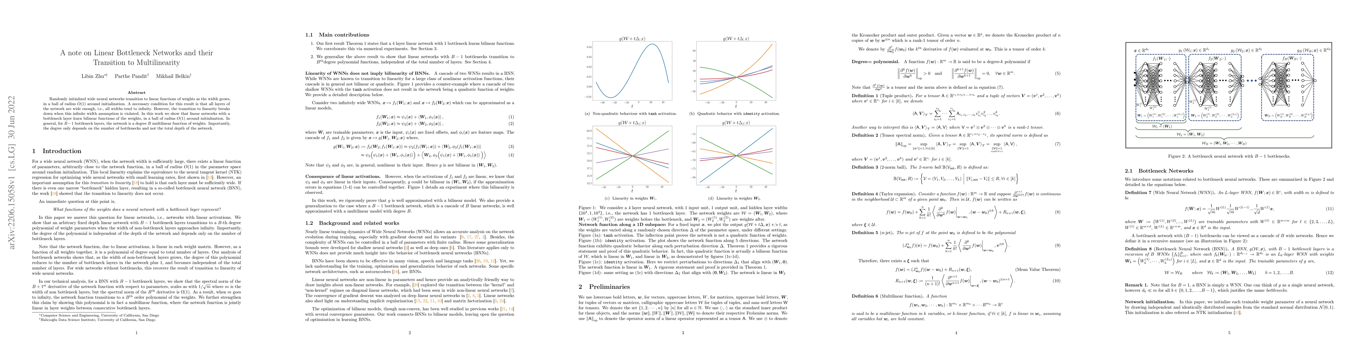 Thumbnail for A note on Linear Bottleneck networks and their Transition to
  Multilinearity