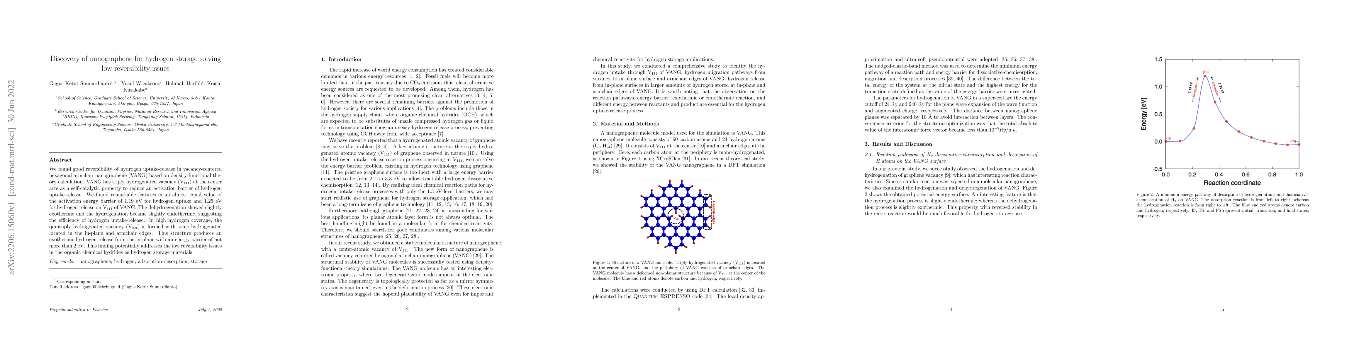 Thumbnail for Discovery of nanographene for hydrogen storage solving low reversibility
  issues