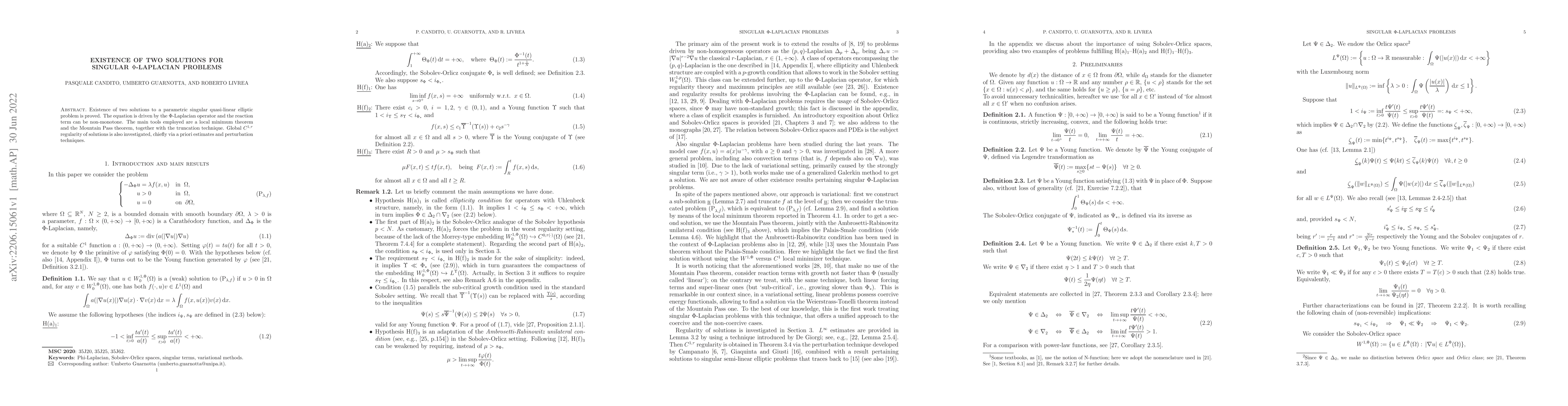 Thumbnail for Existence of two solutions for singular {\Phi}-Laplacian problems