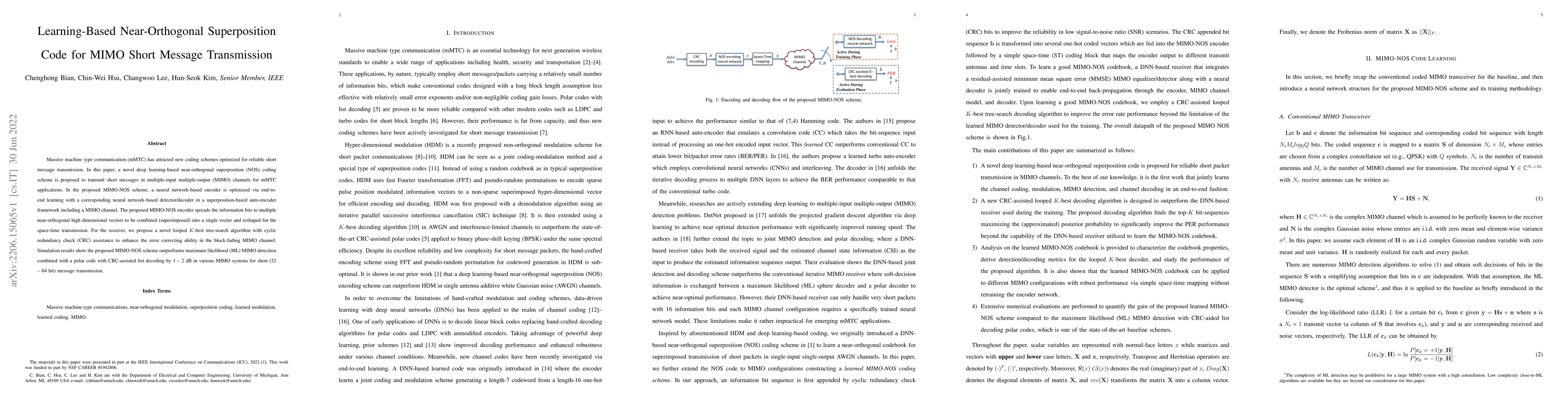 Thumbnail for Learning-Based Near-Orthogonal Superposition Code for MIMO Short Message
  Transmission