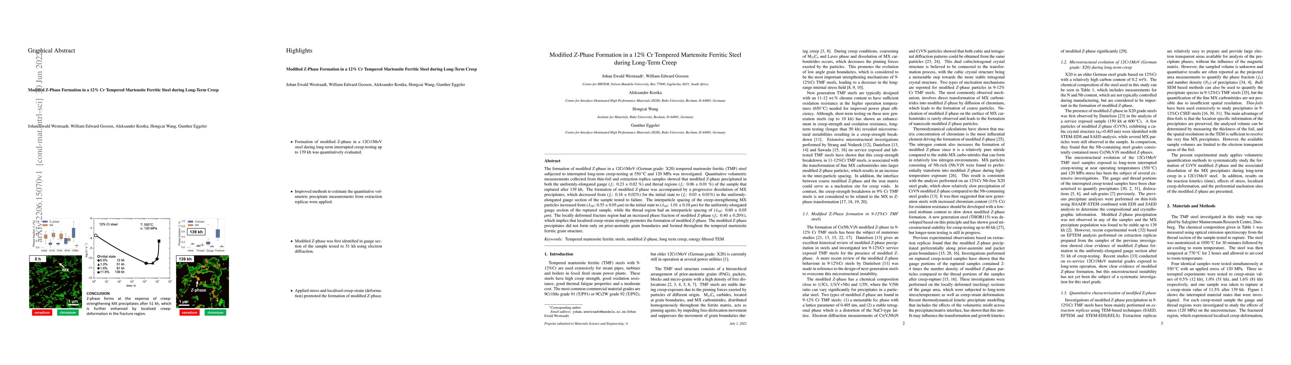Thumbnail for Modified Z-Phase Formation in a 12% Cr Tempered Martensite Ferritic
  Steel during Long-Term Creep