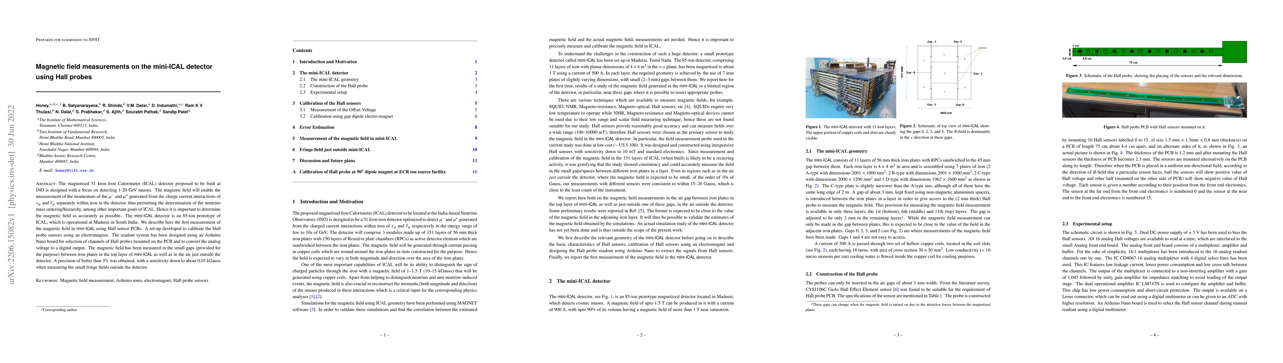 Thumbnail for Magnetic field measurements on the mini-ICAL detector using Hall probes