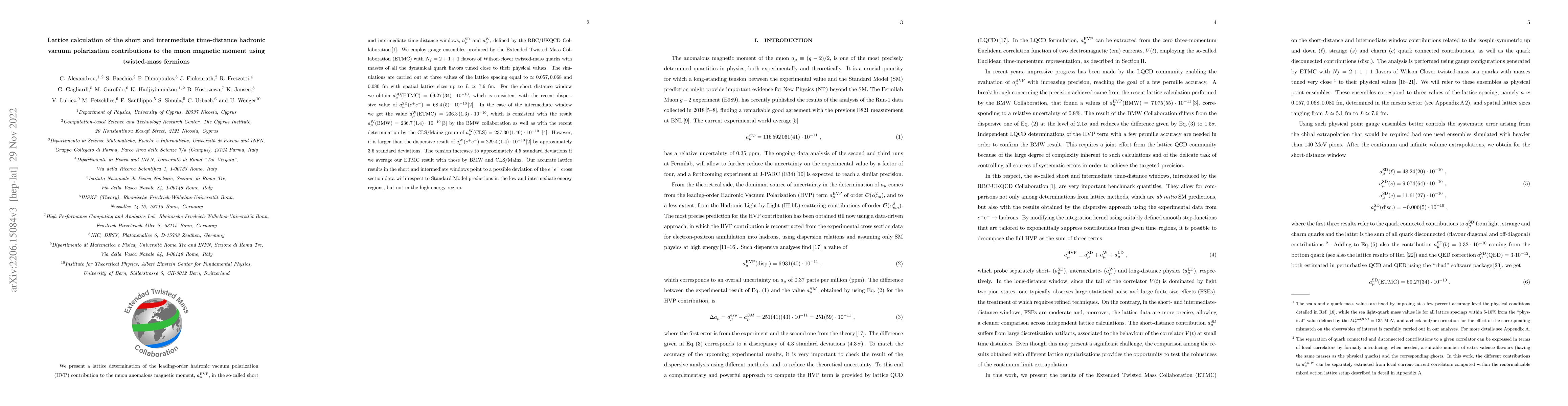 Thumbnail for Lattice calculation of the short and intermediate time-distance hadronic
  vacuum polarization contributions to the muon magnetic moment using
  twisted-mass fermions