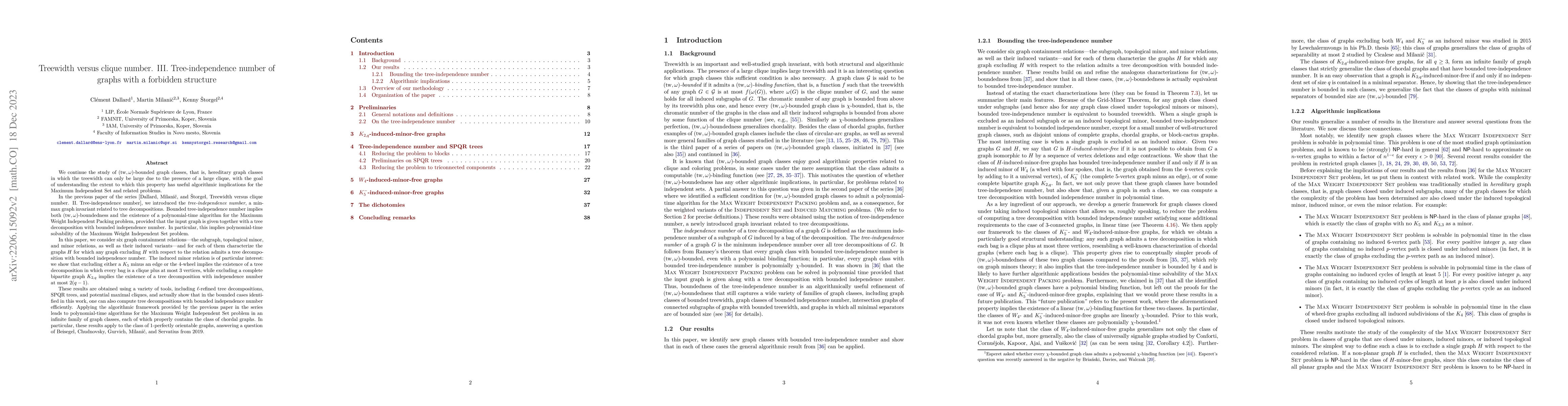 Thumbnail for Treewidth versus clique number. III. Tree-independence number of graphs
  with a forbidden structure