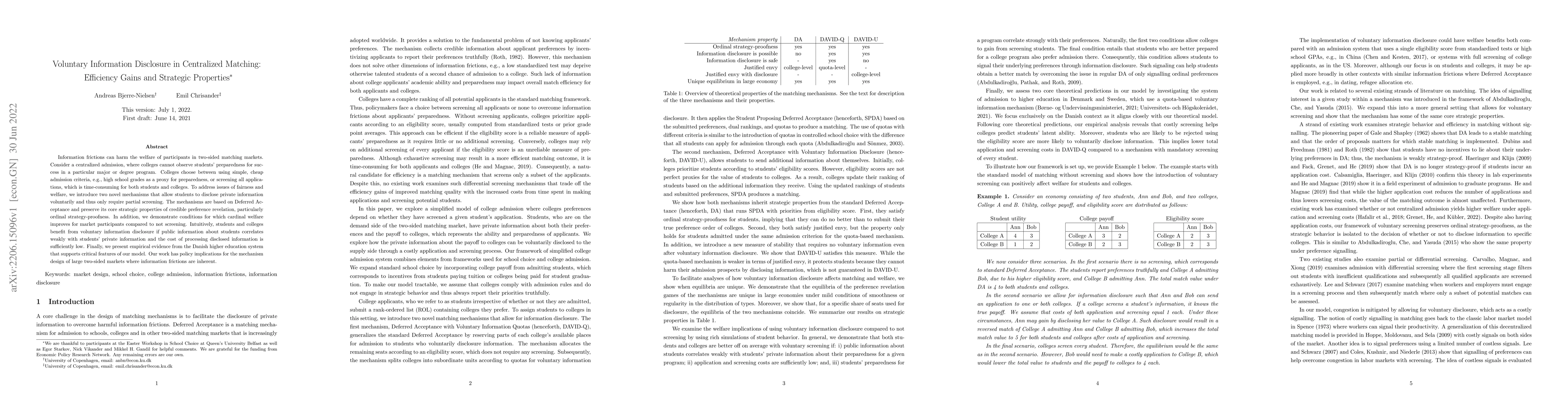 Thumbnail for Voluntary Information Disclosure in Centralized Matching: Efficiency
  Gains and Strategic Properties