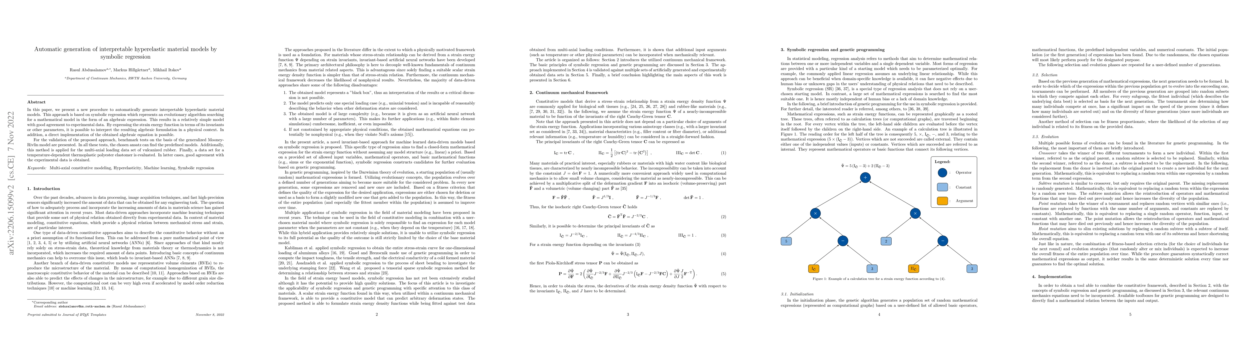 Thumbnail for Automatic generation of interpretable hyperelastic material models by
  symbolic regression