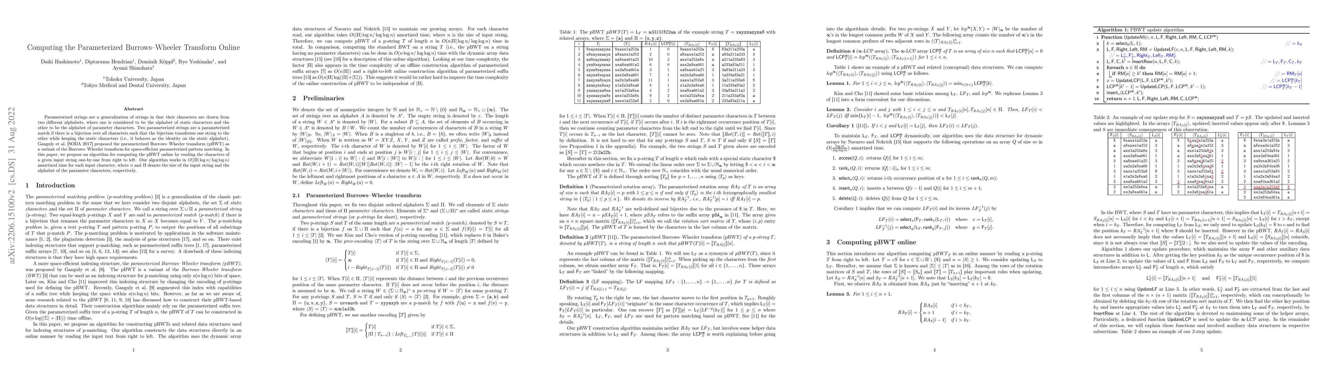Thumbnail for Computing the Parameterized Burrows--Wheeler Transform Online