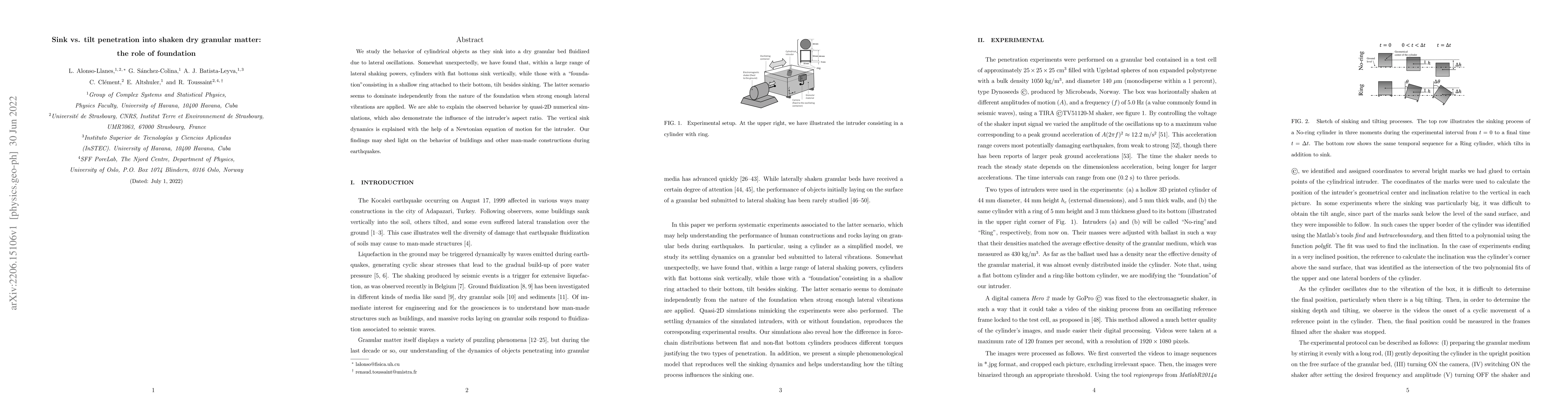Thumbnail for Sink versus tilt penetration into shaken dry granular matter: The role
  of the foundation