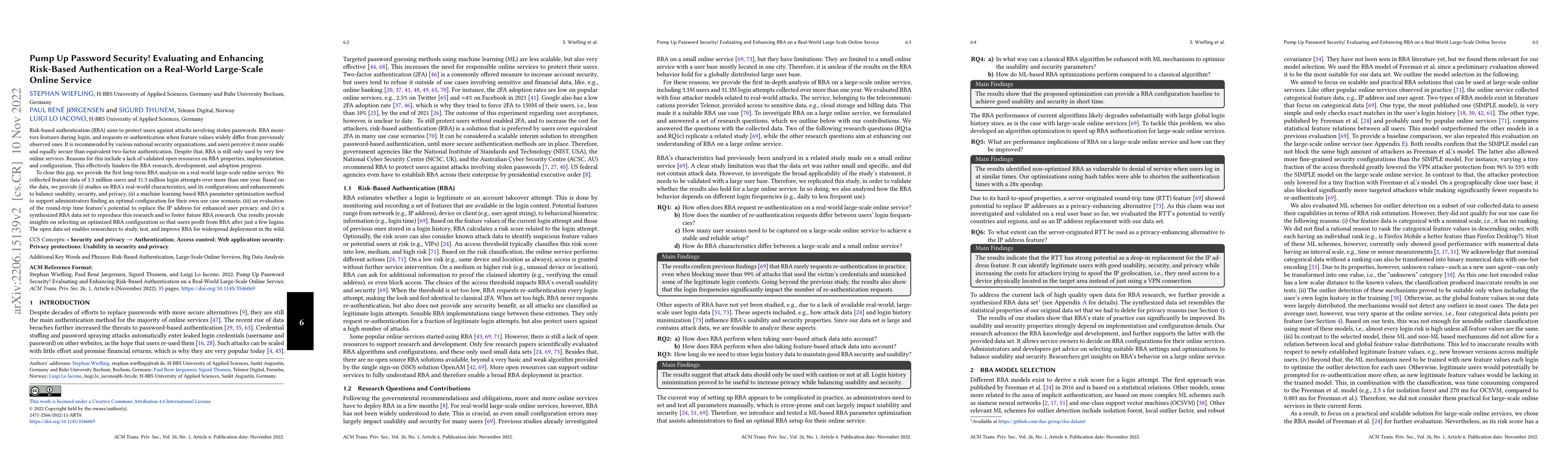 Thumbnail for Pump Up Password Security! Evaluating and Enhancing Risk-Based
  Authentication on a Real-World Large-Scale Online Service