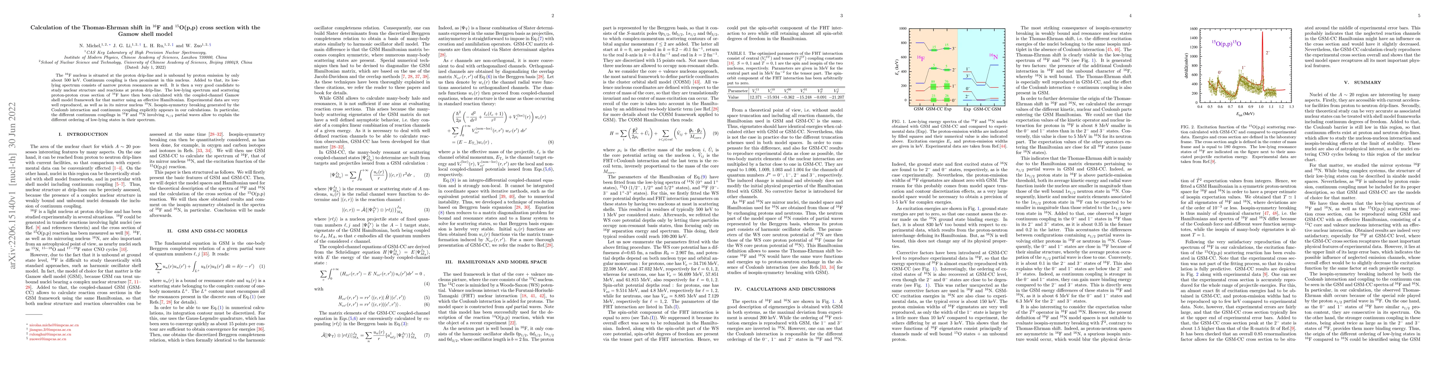 Thumbnail for Calculation of the Thomas-Ehrman shift in $^{16}$F and $^{15}$O(p,p)
  cross section with the Gamow shell model