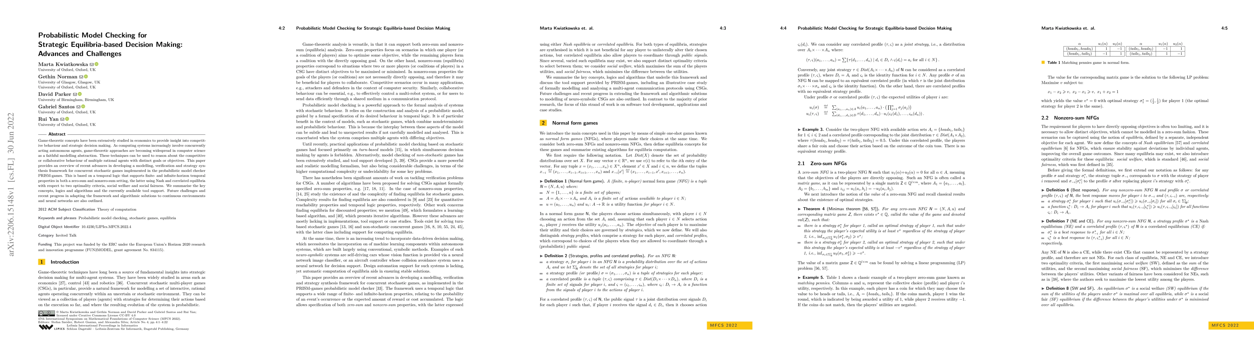 Thumbnail for Probabilistic Model Checking for Strategic Equilibria-based Decision
  Making: Advances and Challenges