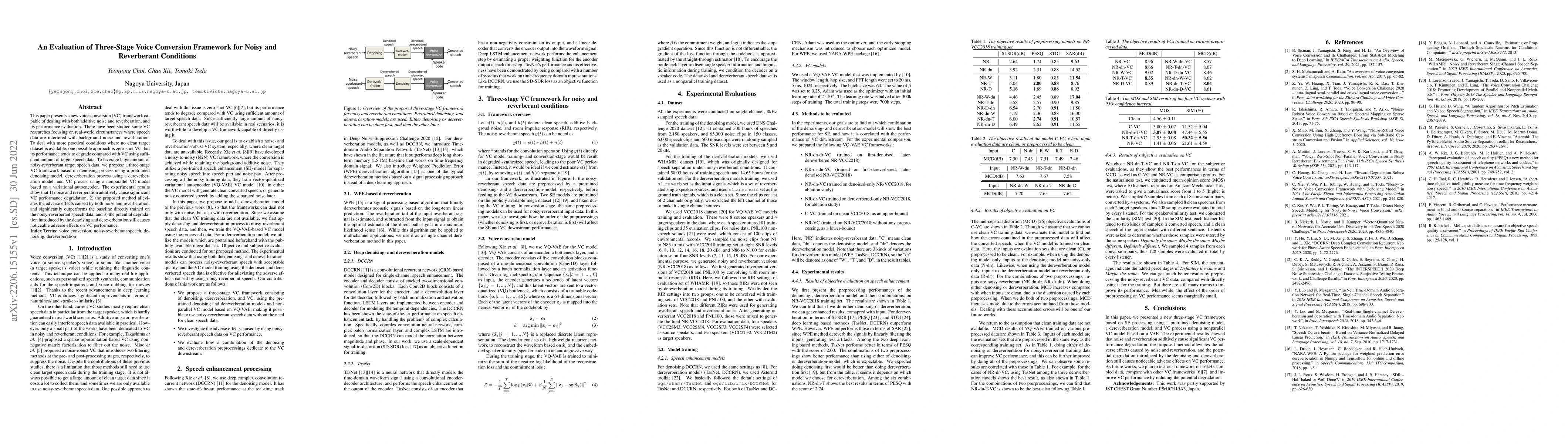Thumbnail for An Evaluation of Three-Stage Voice Conversion Framework for Noisy and
  Reverberant Conditions