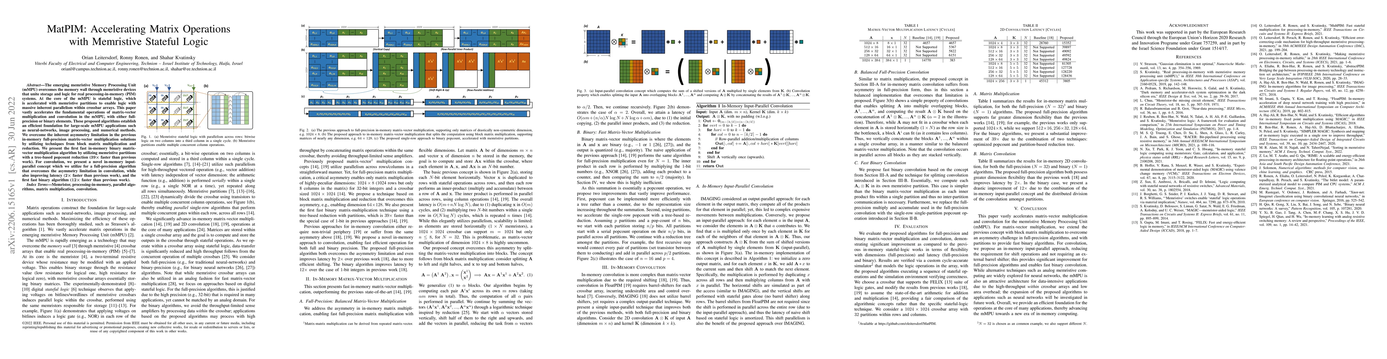 Thumbnail for MatPIM: Accelerating Matrix Operations with Memristive Stateful Logic