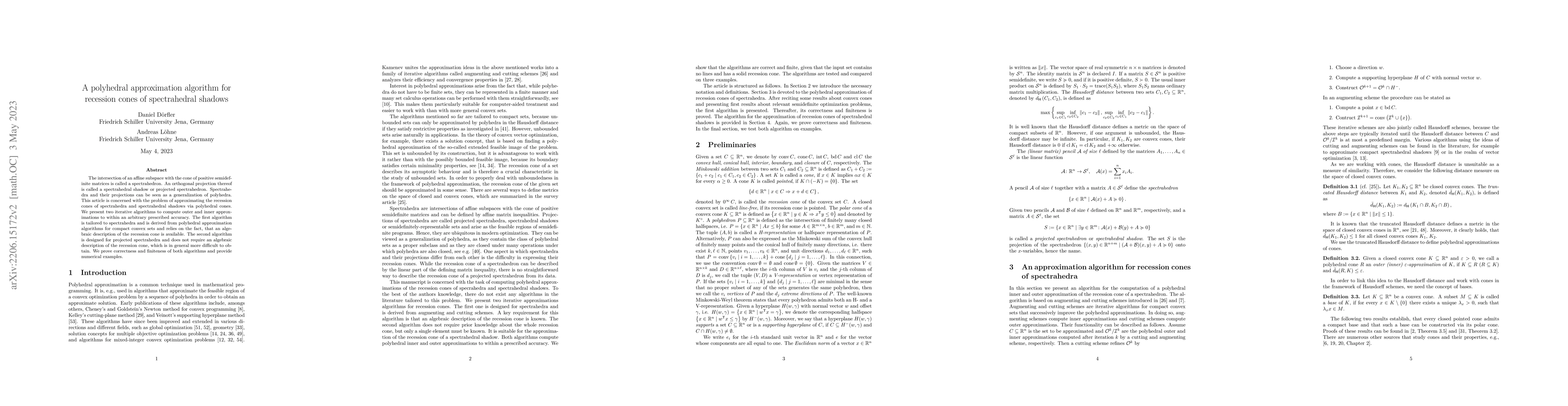 Thumbnail for A polyhedral approximation algorithm for recession cones of
  spectrahedral shadows