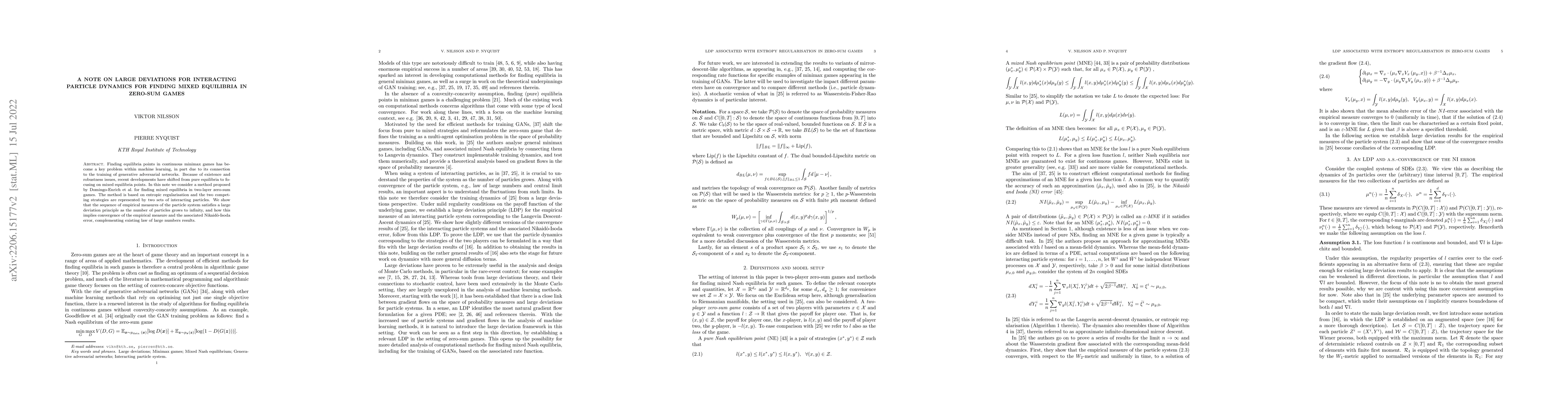 Thumbnail for A note on large deviations for interacting particle dynamics for finding
  mixed equilibria in zero-sum games